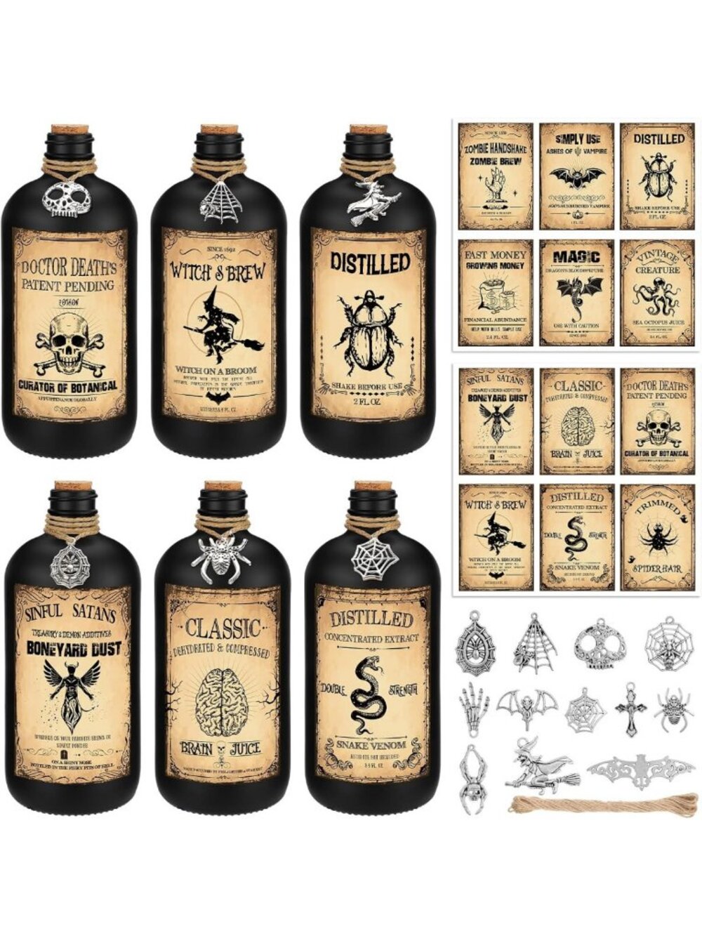Uiifan 31 Pcs Halloween Potion Bottles Set with Cork, Black, 16 oz